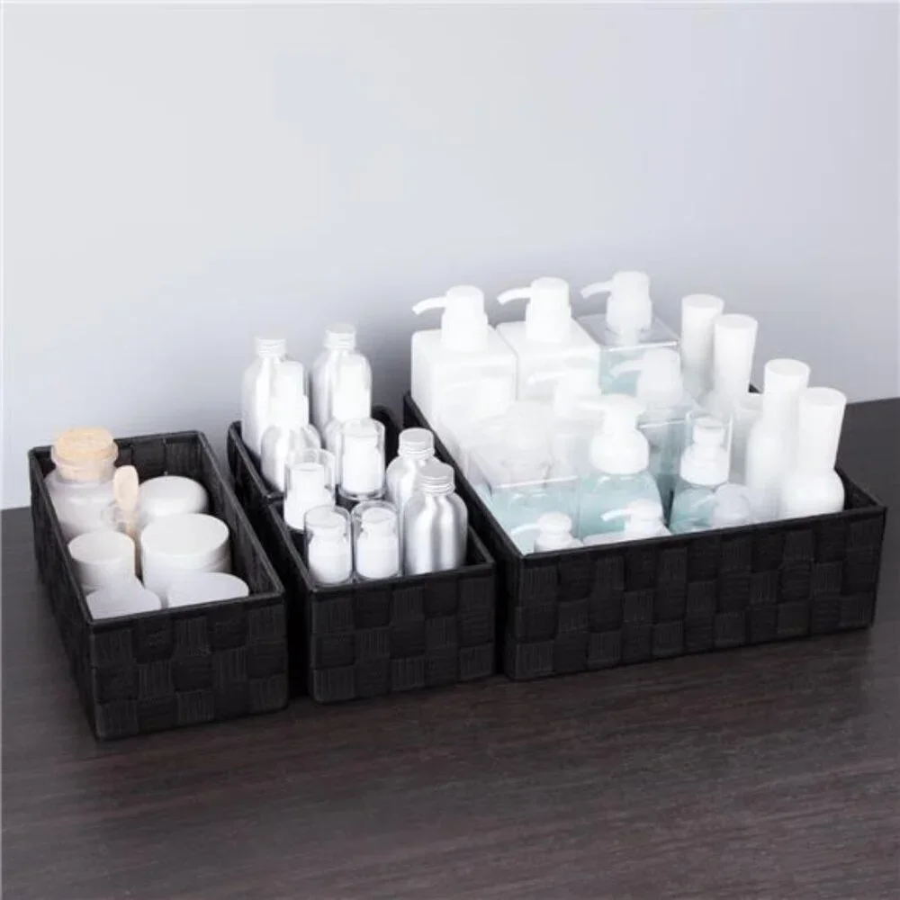 Woven Storage Baskets Set of 4 Black Organizer Bins for Drawer Closet Shelf